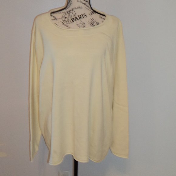 Eddie Bauer Woman's Plus 3X Blouse Cream Ivory Sweater Cotton Long Sleeve Crew - Picture 1 of 7